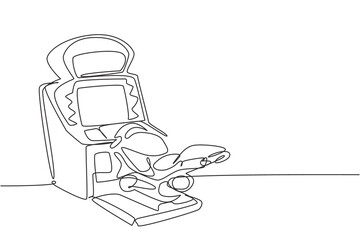 Fototapete - One continuous line drawing of retro old classic motorcycle racing video game machine. Vintage arcade game item concept single line draw design vector illustration graphic
