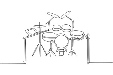 Wall Mural - Continuous single line drawing of electronic drum band set. Modern electric digital percussion music instruments concept one line draw design graphic vector illustration