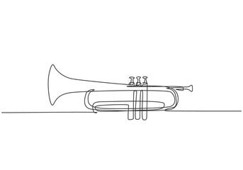 Poster - single continuous line drawing of classical trumpet. wind music instruments concept. trendy one line