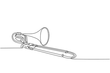 Poster - one single line drawing of luxury bass trombone. wind music instruments concept continuous line draw