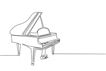 Poster - one continuous line drawing of luxury wooden grand piano. classical music instruments concept. trend