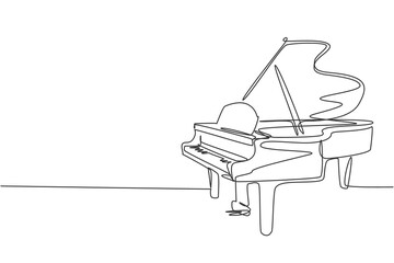 Wall Mural - One single line drawing of luxury wooden grand piano. Modern classical music instruments concept continuous line draw design vector illustration graphic