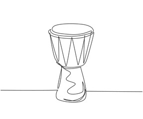 Poster - Single continuous line drawing of traditional African ethnic drum, djembe. Modern percussion music instruments concept one line draw design graphic vector illustration
