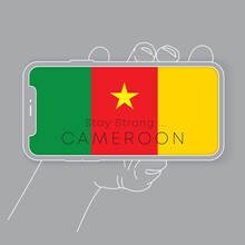 Hand Holding Smartphone With National Flag And Encouraging Message : Vector Illustration