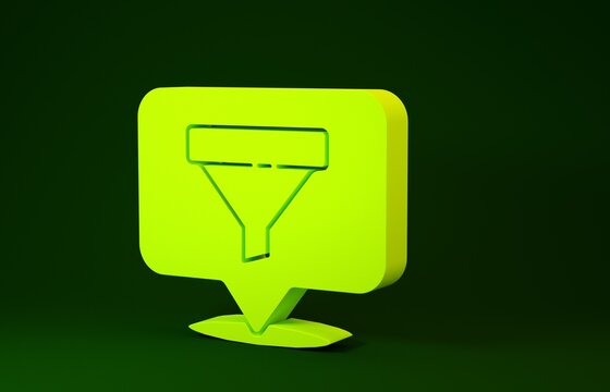 Yellow Location with sales funnel icon isolated on green background. Infographic template. Minimalism concept. 3d illustration 3D render.