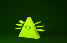 Yellow Masons Symbol All-seeing Eye Of God Icon Isolated On Green Background. The Eye Of Providence In The Triangle. Minimalism Concept. 3d Illustration 3D Render.