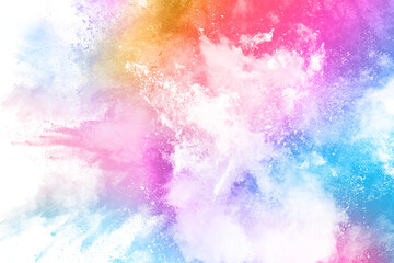 abstract powder splatted background. Colorful powder explosion on white background. Colored cloud. Colorful dust explode. Paint Holi.