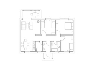 House interior. Black and White floor plan of a modern apartment. Vector blueprint. Architectural background.