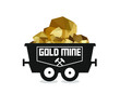 Gold mine wagon. Trolley with gold.