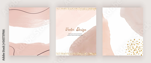 Cuadros en Lienzo Abstract mid century design backgrounds with watercolor shapes, golden glitter c