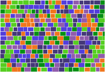 Multicolor brick wall from nested rectangles vector background with six different colors, mosaic pattern with random white borders, useful for backgrounds, wallpapers and wrapping