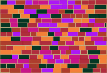 Multicolor brick wall from nested rectangles vector background with six different colors, mosaic pattern with random white borders, useful for backgrounds, wallpapers and wrapping