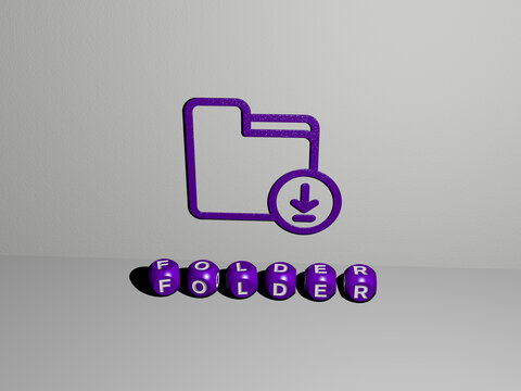 3D illustration of FOLDER graphics and text made by metallic dice letters for the related meanings of the concept and presentations. business and background