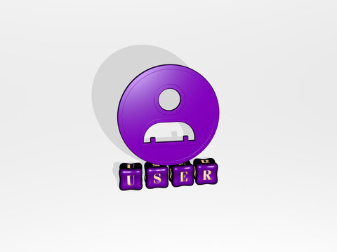 3D illustration of user graphics and text made by metallic dice letters for the related meanings of the concept and presentations. icon and interface