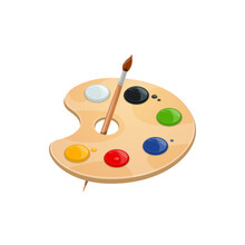 Watercolor Palette With Paint Brush. Vector Isolated Artist Tool Or School Painting Lesson Tool