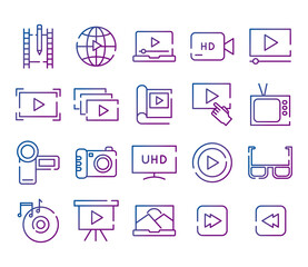 Sticker - bundle of video content gradient style icon