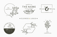 Beauty Occult Logo Collection With Tree,flower,feather.Vector Illustration For Icon,logo,sticker,printable And Tattoo