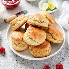 Wall Mural - Scones with raspberry jam and clotted cream.