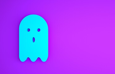 Sticker - Blue Ghost icon isolated on purple background. Minimalism concept. 3d illustration 3D render.