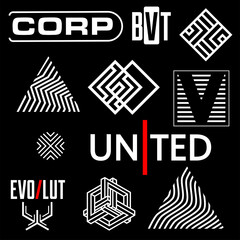 Poster - Cyberpunk Elements. Sign and text in Cyberpunk style for cloth and interface. Symbols and logo with inscriptions. Vector Illustration isolated.