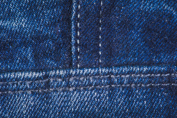 Blue denim jeans with seam and stitches texture background.