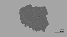 Lublin, Voivodeship Of Poland, With Its Capital, Localized, Outlined And Zoomed With Informative Overlays On A Bilevel Map In The Stereographic Projection. Animation 3D