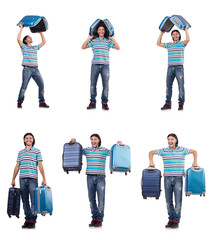 Wall Mural - Young man with suitcase isolated on white