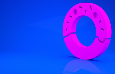 Canvas Print - Pink Donut with sweet glaze icon isolated on blue background. Minimalism concept. 3d illustration. 3D render.