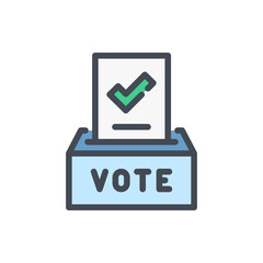 Poster - Ballot Box with Positive Vote color line icon. Green Tick on Paper and Ballot Box vector outline colorful sign.