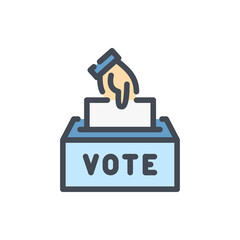 Wall Mural - Voting Ballot Box color line icon. Hand Putting Paper in a Ballot Box vector outline colorful sign.