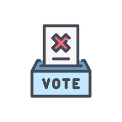 Poster - Ballot Box with Negative Vote color line icon. Red Cross on Paper and Ballot Box vector outline colorful sign.