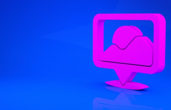 Pink Map pin icon isolated on blue background. Navigation, pointer, location, map, gps, direction, place, compass, search concept. Minimalism concept 3d illustration 3D render