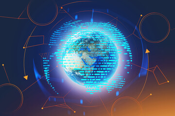 Poster - Planet Earth and global network HUD interface