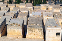 Panoramically View Over Graves At Mount Of Olive Jewish Cemetery In Jerusalem, Israel.
