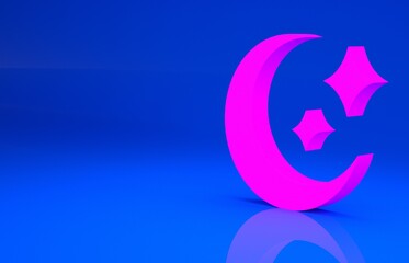 Sticker - Pink Moon and stars icon isolated on blue background. Minimalism concept. 3d illustration. 3D render..