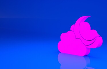 Sticker - Pink Cloud with moon icon isolated on blue background. Cloudy night sign. Sleep dreams symbol. Night or bed time sign. Minimalism concept. 3d illustration. 3D render..