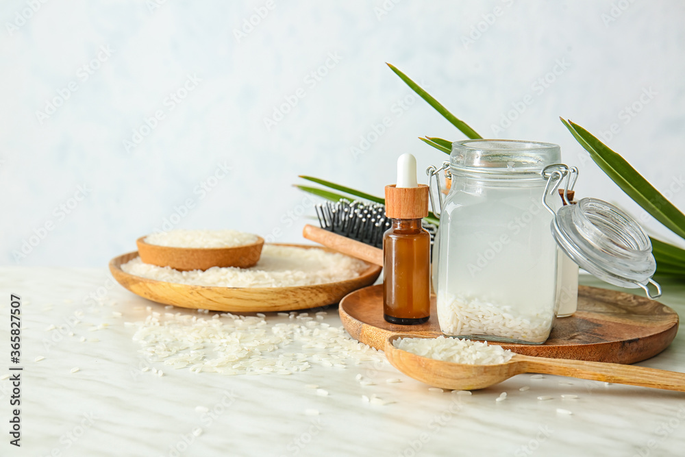 Healthy rice water on table
