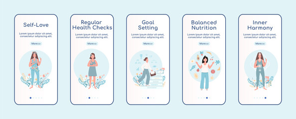 Poster - Women mental health onboarding mobile app screen flat vector template