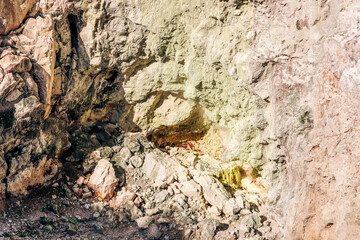 Rocky cliffs in volcanic landscape of Wai-O-Tapu