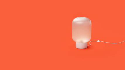 decorative table lamp with frosted plafond on a red background in the studio, web banner or template, 3d rendering