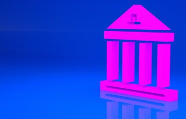 Sticker - Pink Museum building icon isolated on blue background. Minimalism concept. 3d illustration. 3D render..