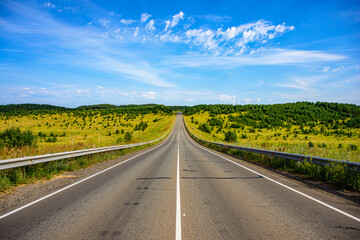 Wall Mural - The road of regional significance rises to a hill covered with small groups of trees