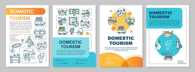 Wall Mural - Domestic tourism brochure template. Ecotourism and leisure time. Flyer, booklet, leaflet print, cover design with linear icons. Vector layouts for magazines, annual reports, advertising posters