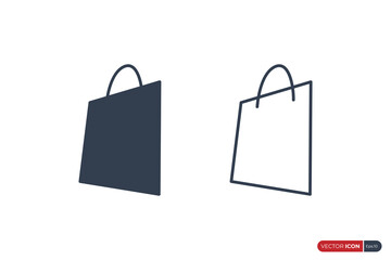 Set of Shopping Bag Icon. Fill Shape and Outline Style isolated on White Background. Flat Vector Icon Design Template Elements.