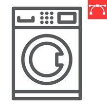 Self Service Laundry Line Icon, Dry Cleaning And Wash, Washing Machine Sign Vector Graphics, Editable Stroke Linear Icon, Eps 10.
