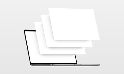 Fototapete - Laptop computer mockup with blank wireframing pages. Concept for showcasing web-design projects. Vector illustration