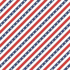 Poster - striped blue, red and white with stars background. diagonal lines seamless pattern.