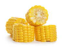 Fresh Cut Corn Cob On White Background