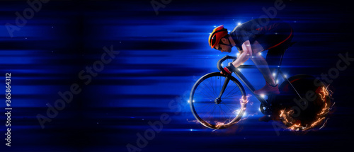 Cuadros en Lienzo Man racing cyclist on dark background. Sports banner