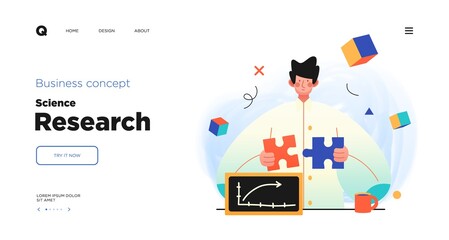 Poster - Science research illustrations. Concept illustrations of Scientists characters making research in a laboratory. Perfect for web design, banner, mobile app, landing page